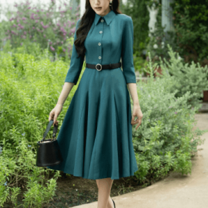 Đầm Charmilles Tay Lỡ Khuy Khâu Xanh 22md208xa